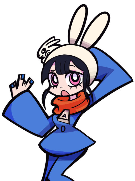 A cartoon-style character mid-motion, expressive inspired in panty and stocking artstyle. Bright, energetic, and full of personality.